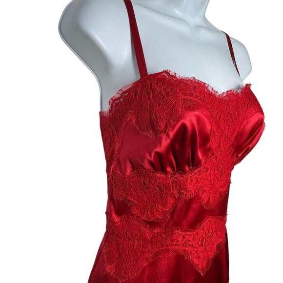 DOLCE & GABBANA Vintage Red Silk Satin lace slip dress size 38 US 4 midi Y2K - Picture 4 of 11